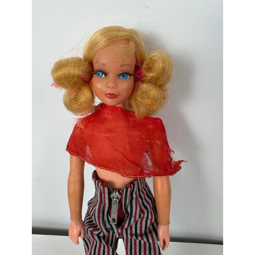 Vintage 1969 Mattel Skipper Doll Taiwan Bendy Legs Eyelashes Pigtails - Picture 2 of 6